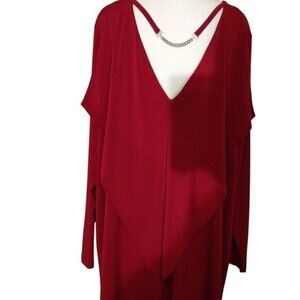 Kate & Mallory Burgundy V-Neck Cold Shoulder Tunic Top With Chain Detail 3X Poly